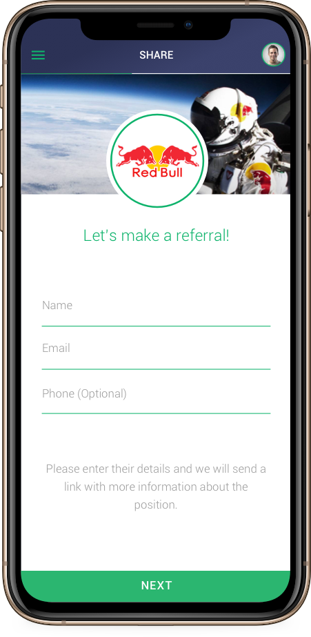 Red Bull app - referral screen